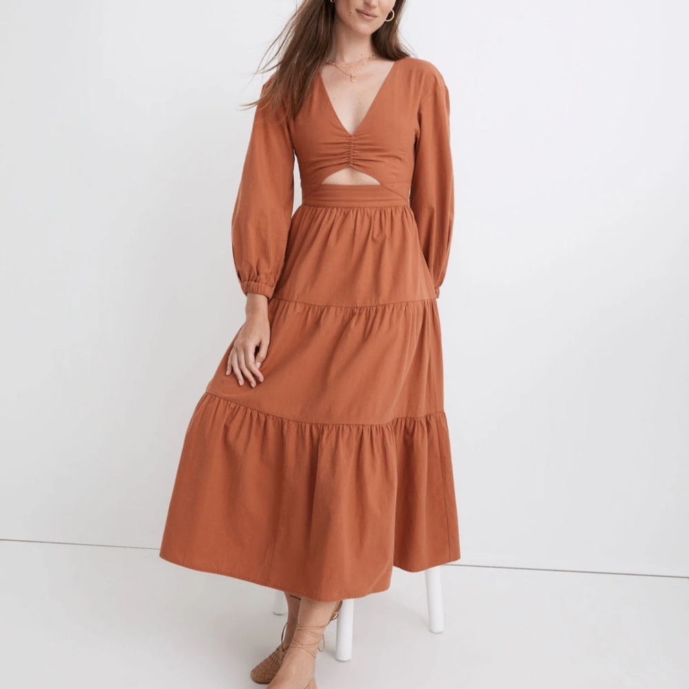 Madewell Orange Cutout Midi Dress